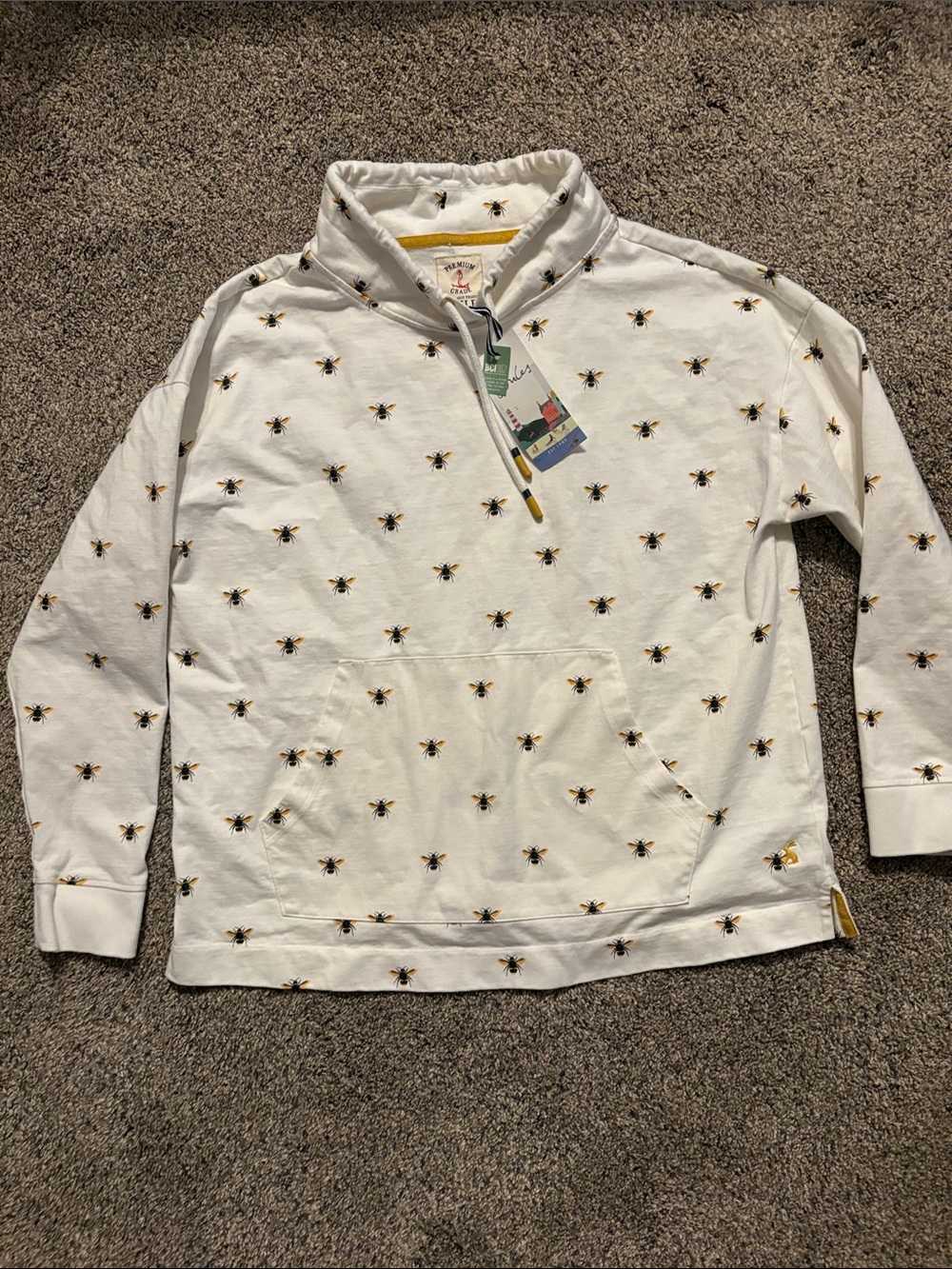 Joules White Bee-Print Cowl Neck Pullover